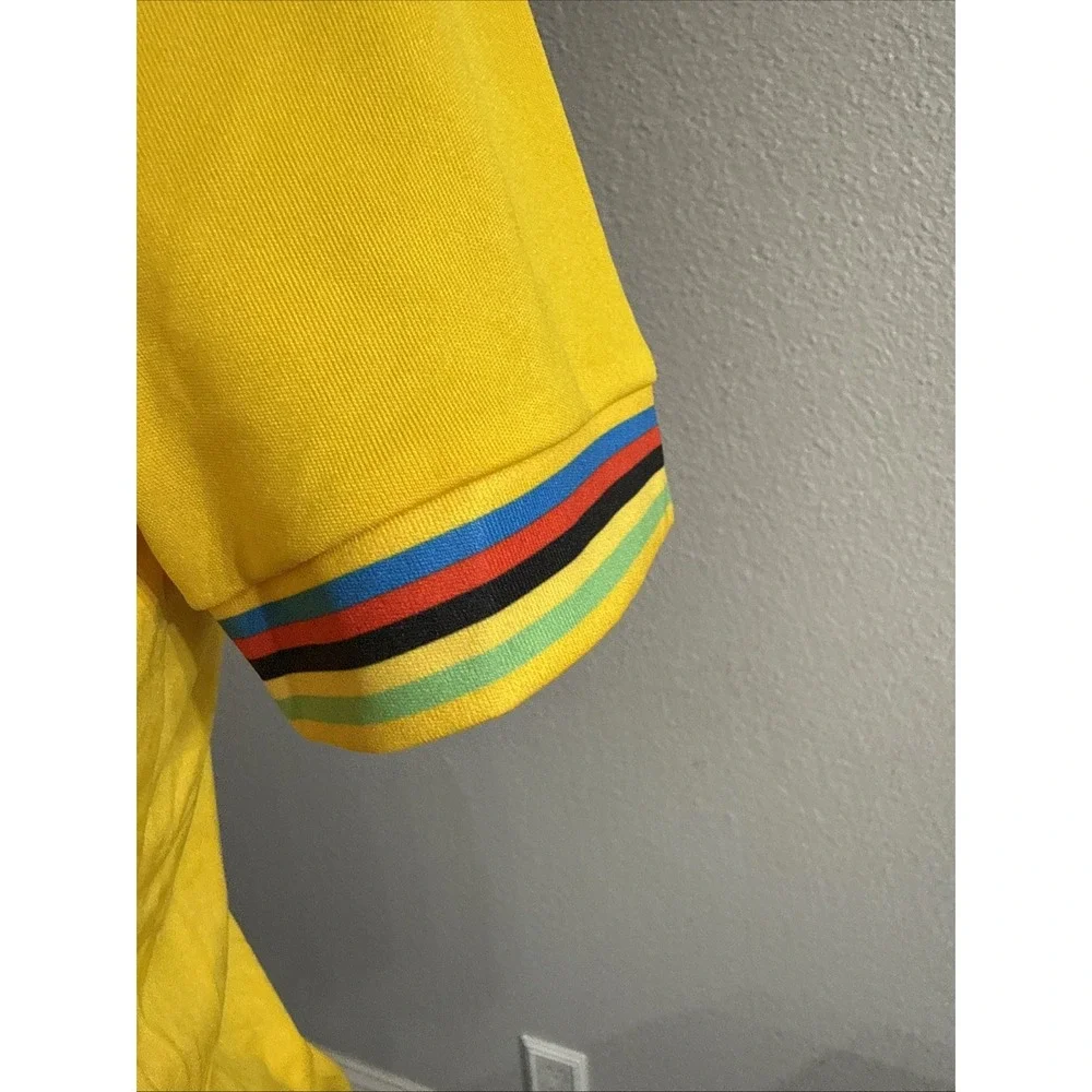 Adidas Golf Shirt Womens Yellow Polka Dot Rainbow Trim Polo CV8771 Rare Sz Small